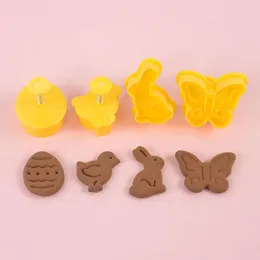 Baking Moulds 4pcs Happy Easter Day Cookie Mold 3D Chick Butterfly Biscuit Cutter Eggs Party Cake Decorating Tools