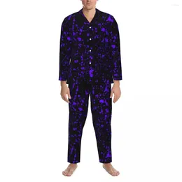 Home Clothing Purple Paint Splatter Pajamas Man Abstract Graffiti Warm Room Sleepwear Autumn 2 Pieces Casual Oversize Graphic Pajama Sets