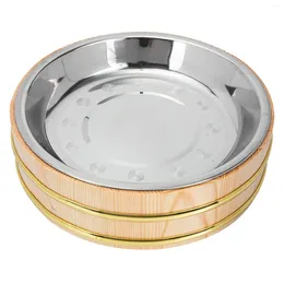 Dinnerware Sets Sushi Wooden Tray Serving Tub Stainless Steel Mixing Bowls Rice Bucket Household