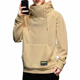 2023 Autumn Winter New Men Thick Polar Fleece Sweatshirt Paired Streetwear Hood Sports Black Male Windproof Oversized Hoodie J4r5#