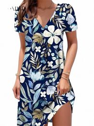 retro V-Neck Floral Printed Dres Women Vintage Short Sleeve Summer A-Line Elegant Party Dr Ladies Casual Loose Boho Dr 638E#