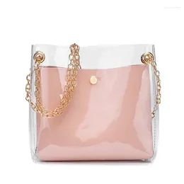 Shoulder Bags 2024 Fashion Women Bag Sweet Composite Transparent Metal Chain Magnetic Buckle PVC Leather Handbag Bolsa