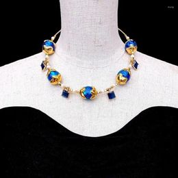 Pendants YYGEM Blue Murano Glass White Pearl Choker Necklace 20x23mm Crystal Charms Necklaces