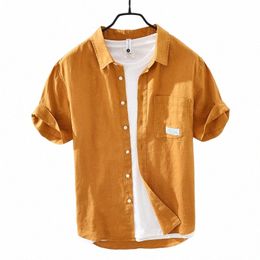 summer and Spring New Men Linen Short-sleeved Shirt Fresh Literature and Art Leisure Square Neck Linen Top Workwear GD-3023 u5zp#