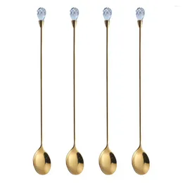 Spoons 4Pcs Mixing Long Handle Stainless Steel Coffee Tea Drink Cocktail Stirring For Bar Kitchen Tool Tableware
