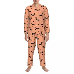 Home Clothing Flying Bat Pyjama Sets Spring Black Bats Print Sleep Sleepwear Men 2 Piece Vintage Oversize Design Suit Birthday Present