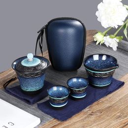 Teaware Sets Chinese Travel Kungfu Tea Set Enamel Ceramic Teapot Teacup Porcelain Cushion Kettle Beverage Ceremony
