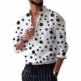 polka Dot Print Men Shirt Turn-down Collar Lg Sleeves Loose Dot Printed Male Casual Shirt for Man Tops Men's Clothing camisas k50j#