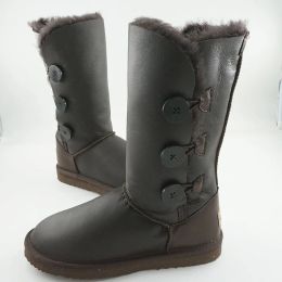 Boots 2023 Water Proof Genuine Sheepskin Leather High Boots Snow Boots Button type Warm Natural Fur Women Winter Boots Women Warm Wool