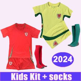2024 País de Gales Kids Kit Camisas de futebol WILSON RAMSEY RODON N. WILLIAMS B. DAVIES MATODO Home Away Camisas de futebol Uniformes de manga curta
