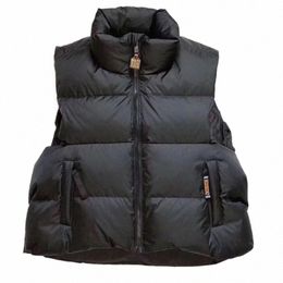 men's Standing Neck Thicken Loose Down Vest Thicken Warm White Duck Down Sleevel Jacket Casual Waistcoat Male R8xu#