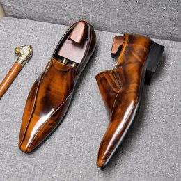 Autumn Summer Style Mens Loafers For Wedding Party Dance Black Brown Genuine Leather Slip On Men's Dress Oxford Shoes Business