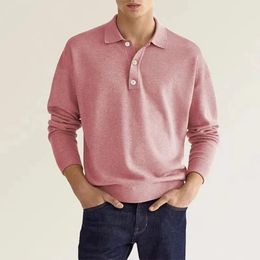 Spring Autumn Solid Colour Long Sleeve Polo Shirts Man High Street Casual Loose Button Pullovers England Vintage Allmatch Tops 240321