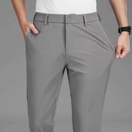 Men's Pants Summer Mens Business Elastic Smooth Trousers Korean Classic Thin Black Grey Casual Set Mens Brand Elastic Waist Pants J240328