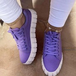 Fitness Shoes Women Sneaker Canvas Mixed Colour Lace-Up Round Toe Ladies Flat Platform Fashion Spring Autumn Outdoor Soft Comfy Female