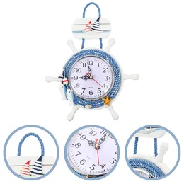 Wall Clocks Rudder Clock Decor Wooden Hanging Mediterranean For Home Decorative