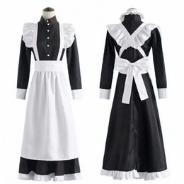 classic Black White Maid British Style Pearl Thread Lg Coffee Shop Maid Dr Home Holiday COSPLAY Men's Women's Clothes O15X#