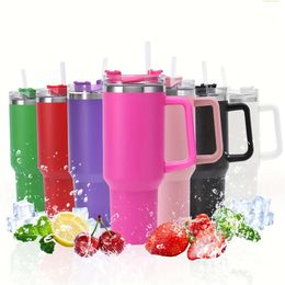 1pc 40oz/1200ml Double Walled Stainless Steel Vacuum Insulated Tumbler with Handle Straw - Perfect for Travel On-the-go Coffee and Tea Drinking