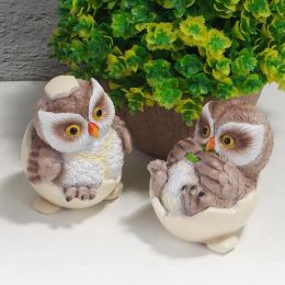 Miniatures 2 Pcs/set Cute Eggshell Baby Owl Decor Statues Cartoon Owl Ornaments Simulation Resin Owls for Home Desktop Living Room Gifts