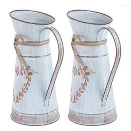 Vases 2Pcs Flower Vase Vintage Galvanised Rustic Farmhouse Pastoral Pot For Home Table Decoration