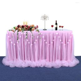 Table Skirt Wedding Party Tutu Tulle Tableware Cloth Baby Shower Birthday With LED Home Decor