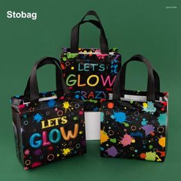 Storage Bags StoBag 6pcs Happy Birthday Black Non-woven Tote Gift Candy Package Fabric Waterproof Reusable Pouch Party Favors