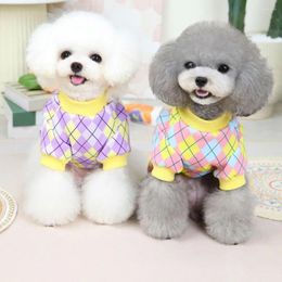 Dog Apparel Pet Sweatshirt Round Neck Classic Plaid Warm Pullover Cute Dress Up Streetwear Printed Sweater Two-legged Clothes Puppy Costume