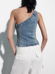 Women's Tanks Women Denim Vest Sleeveless One-shoulder Slim Fit Novelty Tops Party Outdoor Clubwear Washed Jacket