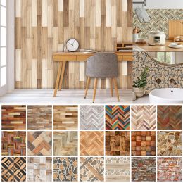 Stickers 20Pcs Simulation Wood Grain Tile Sticker Peel and Stick SelfAdhesive Wall Stickers PVC Vintage Wallpaper for Home Decor Murals