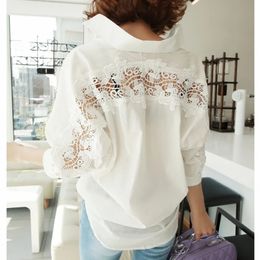 Sexy Hollow Out Lace Cotton Womens Shirt Korean Stylish Fashion Woman Elegant Blouse Backless Clothes Office Lady Top 1310 240322