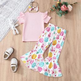 Clothing Sets Baby Girl Easter Outfit Short Sleeve Letter Print T-Shirt Floral Flare Pants Set Toddler Summer Clothes