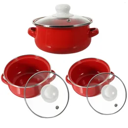 Double Boilers 3 Pcs Enamel Pot Cup Maker Small With Handle Kettle Cooking Pots Soup Convenient Instant Noodles