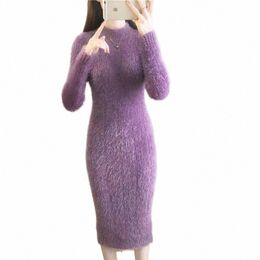 women's Winter Clothing 2024 Imitati Mink Wool Thick Warm Turtleneck Sweater Dr Sheath Bodyc Dres For Women Casual s1hL#