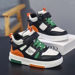 Walking Shoes Fashion Kids Sneakers Casual Boys High Top Leather Waterproof Board Shoe Children Non-slip Sports Size 28-38