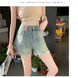 Women's Jeans Female 2024 Summer Blue Shorts High Street Real S Embroidered Tassel Picking Meat Burnout