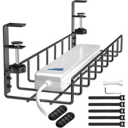 Racks Under Desk Cable Management Tray Wire Management No Drill, Cable Tray with Clamp for Desk Wire Management, Computer Cable Rack