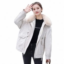 large Wool Collar Women's Coat Casual Cott Jacket Plush Thickened Winter Loose Korean Fi Short Parkas Windbreaker T1659 X0gZ#