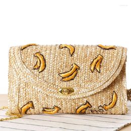 Bag Fashion Japanese Three-dimensional Embroidery Banana Straw Woven Shoulder Metal Chain Crossbody Phone Bags For Women Handbag