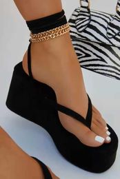 Sandals Sexy Wedge Womens Metal Chain Summer Gladiator Platform Clip Toe Ankle Strap Fashion H240328ZXZN
