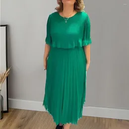 Casual Dresses Solid Color Dress Elegant Plus Size Maxi With Pleated Layers Irregular Hem For Women Breathable Chiffon Summer Parties