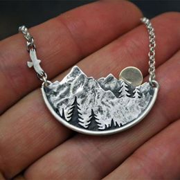 Pendant Necklaces Snow Mountain Necklace Men Women Retro Jewelry Natural Scenery Tree Sunrise Birthday CollarPendant2525