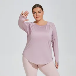 Active Shirts Plus Size Loose Hip Covering Slimming Yoga Clothes Mesh Beautiful Back Breathable Long Sleeve Running Fitness Top Sportswear