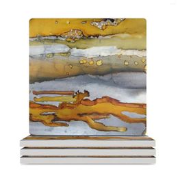 Table Mats Trails Of Sand 2 Ceramic Coasters (Square) Black For Coffee Mugs Flower