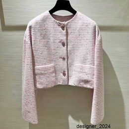 Designer Correct Edition~24C SpringSummer New Series Striped Round Neck Short Pink Striped Woollen Coat 9806# OW06