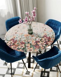 Table Cloth Flower And Plant Gradient Round Tablecloth Elastic Cover Indoor Outdoor Waterproof Dining Decoration Accessorie