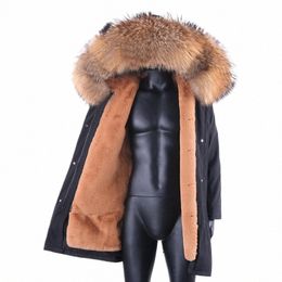 2021 New Lg Parka Winter Jacket Men m Faux Rabbit Fur Coat Natural Racco Fur Collar Hood Thick Warm Streetwear Outerwear v8dv#