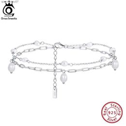 Anklets ORSA JEWELS Fashion 925 Sterling Silver Natural Pearl Necklace Suitable for Women Summer Beach Feet Strap Jewelry SA51L2403