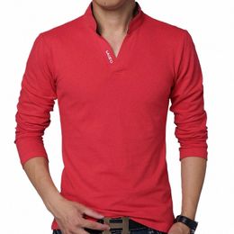 new Henry Collar Men's T Shirt Men Spring Solid Colour Lg Sleeve T Shirts Breathable Polo Shirt c9Q1#