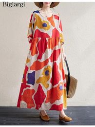 Casual Dresses Oversized Spring Long Dress Women Irregular Print Fashion Loose Ruffle Pleated Ladies Sleeve Woman
