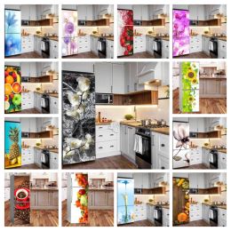 Stickers 3D Marble Flower Fridge Stickers Door Cover Adhesive Refrigerator Wallpaper Vinyl Custom Freezer Film Decor Decal Mural Kitchen